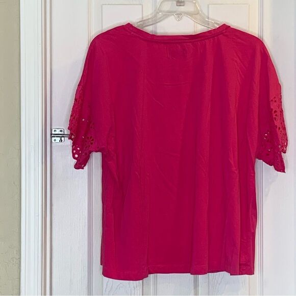 Lane Bryant Woven Eyelet-Sleeve Crew-Neck Tee Pink Size 22/24 - Picture 11 of 11